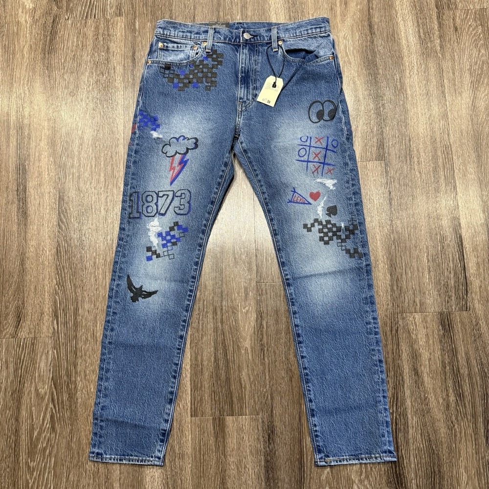 Levi's Premium 512 Slim Taper Fit Demin Jeans Size 33x32 All Over Print RT$98